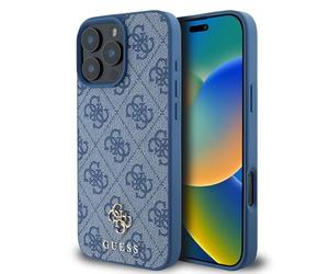 Guess Custodia compatibile con iPhone 16 Pro Max Back Cover Case - Compatibile con Magsafe PU 4G - Blu (iPhone 16 Pro Max)