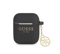 Guess, Custodia per Earbuds 1/2 4G Edition Charm in silicone con ciondolo, Nero