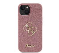 Guess, Custodia per iPhone 15 Glitter con logo in metallo, Rosa