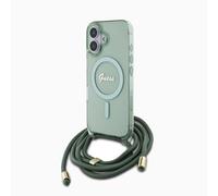 Guess Custodia per iPhone 16 con cordino (verde), custodia ibrida per smartphone in TPU e PC, con tracolla rimovibile