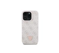 GUESS Custodia per telefono in pelle PU 4G triangolo metallo strass per iPhone 16 Pro (rosa)