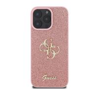 Guess, Custodia per iPhone 16 Pro con glitter e logo in metallo, Rosa