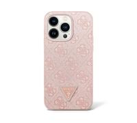 GUESS Custodia per telefono in pelle PU 4G triangolo metallo strass per iPhone 16 Pro (rosa)