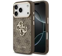 Guess - Custodia protettiva per iPhone 17 Pro Max, con licenza ufficiale, compatibile con Mag-Safe, custodia in pelle PU 4G con logo classico e cornice in metallo dorato, colore: Marrone