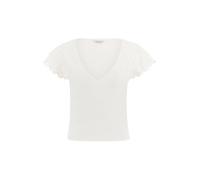 Guess Dahlia Sangallo - Top a Costine da Donna a Maniche Corte, Bianco Puro., S