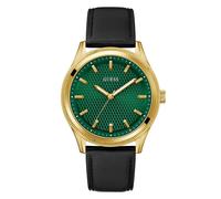 Guess Dex GW0846G1 Men's 44 mm Analog Watch - Gold-Tone Case, Green Textured Dial, Black Leather Strap