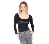 GUESS Donna Eco Manica Lunga Emmy Body Shiny Logo, Bianco panna., Medium