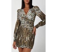 GUESS Eco Marion Fix Wrap Dres Wavy Leopard Print Taglia: L | Abiti Mini Outlet | Donna