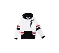 GUESS Felpa con cappuccio da bambino con zip, Nero Bianco Combo, 12 Anni