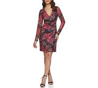 Guess Fitted Long Sleeve V-Neck Dress Vestito da Cocktail, Blck Multi, 38 Donna