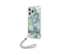 GUESS Flowers con cordino in nylon COVER per Apple iPhone 13 Pro, Blu