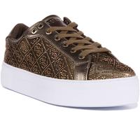 GUESS Garmini Strass Logo con Lacci Donna Scarpe da Ginnastica Oliva UK 3 - 8