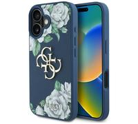 Guess Grained Roses Big 4G Hülle für iPhone 16, blau