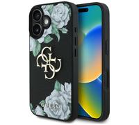 Guess Grained Roses Big 4G Logo Etui für iPhone 16, schwarz