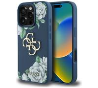 Guess Grained Roses Big 4G Logo Hülle für iPhone 16 Pro Max, blau
