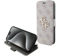 GUESS GUBKP15L4GMGPI Custodia per iPhone 15 PRO 6.1" Libro Rosa 4G Logo in Metallo