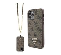 Guess GUHCP12MP4TDSCPW Custodia Crossbody 4G Logo in metallo, marrone - iPhone 12 / 12 Pro