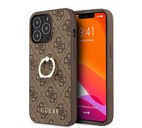 Guess GUHCP13L4GMRBR - Custodia per iPhone 13 Pro / 13 da 6,1", con supporto ad anello, colore: Marrone