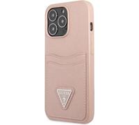 Guess GUHCP13LPSATPP - Custodia Rigida per iPhone 13 PRO / 13 6,1", con Logo SaffianoTriangle