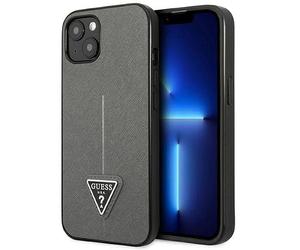 GUESS GUHCP13MPSATLG - Custodia rigida per iPhone 13 6,1", con logo SaffianoTriangle