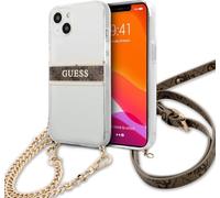 Guess GUHCP13SKC4GBGO Custodia per iPhone 13 Mini 5,4" Trasparente 4G Brown Strap Gold Chain