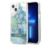 Guess GUHCP13SLFLSN iPhone 13 mini 5,4 Hülle grün Flower Liquid Glitter