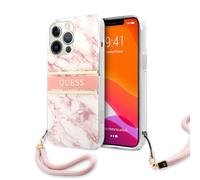 GUESS GUHCP13XKMABPI - Custodia per iPhone13 PRO Max 6,7", Collezione con Cinturino in Marmo Rosa
