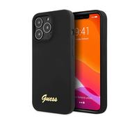 Guess GUHCP13XLSLMGBK Custodia in silicone Script Gold Logo Nero - iPhone 13 Pro Max