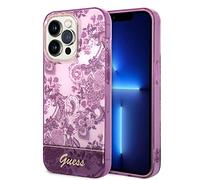 Guess GUHCP14LHGPLHF - Custodia rigida per iPhone 14 Pro 6, 1", colore: Fucsia/Fuschia Porcelain Collection, nero
