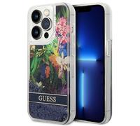 Guess GUHCP14LLFLSB iPhone 14 Pro 6.1 Zoll gehäuse Blue Flower Liquid Glitter