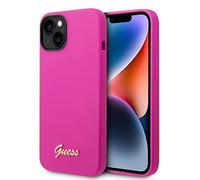 Guess GUHCP14MSLSMF - Custodia rigida in silicone per iPhone 14 Plus da 6,7", colore: Fucsia/Fuschia con logo vintage dorato