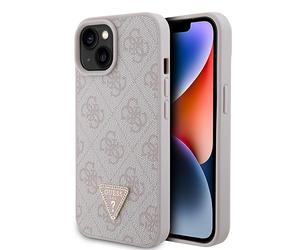 GUESS GUHCP15SP4TDPP - Custodia rigida per iPhone 15 da 6,1", in pelle, 4G, con triangolo di strass, colore: Rosa