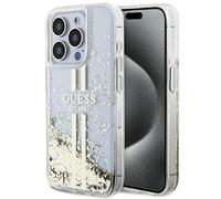 Guess GUHCP15XLFCSEGT Custodia per iPhone 15 PRO Max 6,7 Pollici Custodia Rigida Trasparente con Glitter liquidi Strisce Dorate