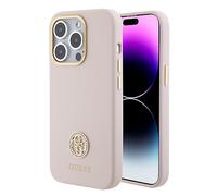 GUESS GUHCP15XM4DGPP - Custodia rigida per iPhone 15 Pro Max 6,7", in silicone, con logo in strass, colore: Rosa