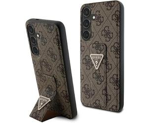 GUESS GUHCS24MPGS4TDW Custodia per S24+ S926 Custodia Rigida Marrone Grip Stand 4G Triangolo Strass