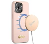 Guess GUHMP13XLSLMGLP - Cover per iPhone 13 Pro Max 6,7", in silicone, con logo Magsafe, GUHCSA22PCU4GLPI, colore: Rosa chiaro