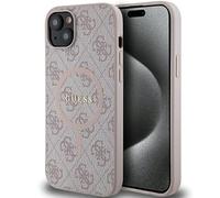 Guess GUHMP14SG4GFRP Custodia per iPhone 14/15/13 6,1 Pollici Custodia Rigida Rosa Collezione 4G Pelle Logo in Metallo
