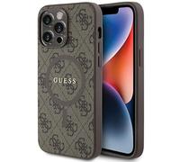 Guess GUHMP15LG4GFRW Custodia per iPhone 15 PRO 6,1 Pollici Custodia Rigida Marrone Collezione 4G Pelle Logo in Metallo
