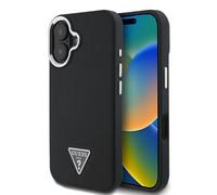 Guess GUHMP16SPGTSPSK - Cover posteriore compatibile con iPhone 16, compatibile con Triangolo in PU Grained - Nero
