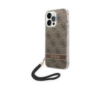 Guess GUOHCP14LH4STW Custodia con cinturino con stampa 4G, marrone - iPhone 14 Pro