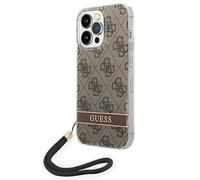 Guess GUOHCP14LH4STW Custodia con cinturino con stampa 4G, marrone - iPhone 14 Pro