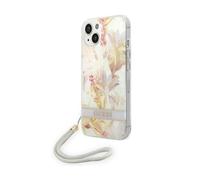Guess GUOHCP14SHFLSU Custodia rigida con cinturino a fiore viola - iPhone 14