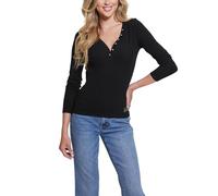 GUESS Henley da donna Eco a maniche lunghe Kyla Rib, Nero corvino, S