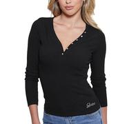 GUESS Henley da Donna Eco a Maniche Lunghe Kyla Rib, Nero Corvino, S