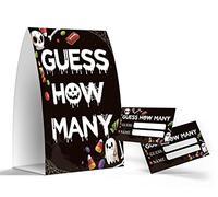 Guess How Many - Gioco di indovinare caramelle, giochi per feste di Halloween, 1 cartello e 50 carte da gioco, baby shower, festa di compleanno -G005
