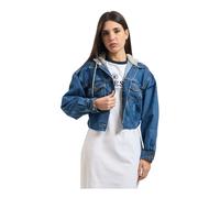 Guess, ,Jackets ,Donna ,Blu ,L Giacca di jeans cropped con cappuccio