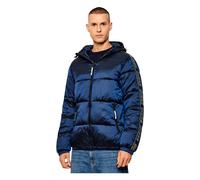 Guess, ,Jackets ,Uomo ,Blu ,S Giacca piumino con cappuccio in tessuto