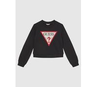 GUESS KIDS Felpa Bambina Ragazza Girocollo Cotone Garzato Logo Centrale Strass