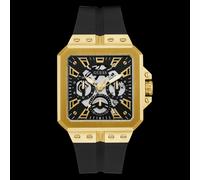 Guess LEO GW0637G2 Men's 42 mm Multi-Function Watch - Gold-Tone Square Case, Black Dial, Silicone Strap