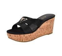 GUESS Lonaa, Sandali con Zeppa Donna, Strass Satinato Nero 001, 41 EU